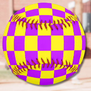 Neon Purple Yellow Checkered Checkerboard Vintage Softball
