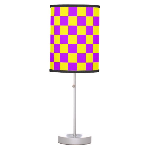Neon Purple Yellow Checkered Checkerboard Vintage Table Lamp