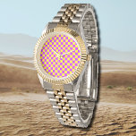 Neon Purple Yellow Checkered Checkerboard Vintage Watch<br><div class="desc">Vintage Neon Purple and Yellow Checkered Checkerboard</div>