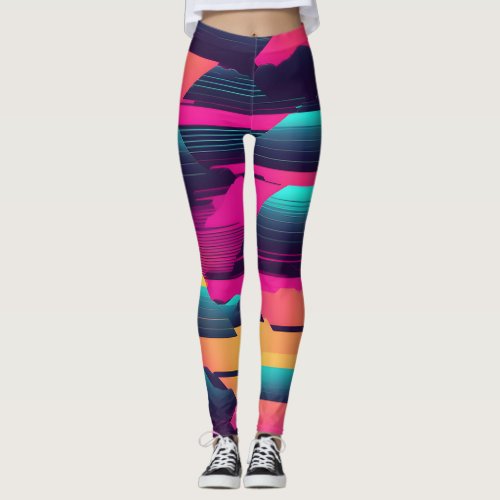 Neon Pyramids  Funky Synthwave Leggings