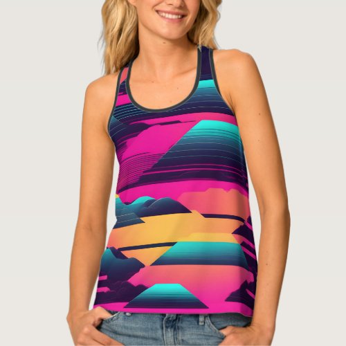 Neon Pyramids  Funky Synthwave Tank Top