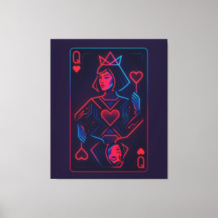 Neon Queen of Hearts — Retro-Futurist Synthwave Canvas Print