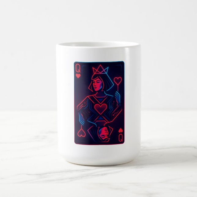 Neon Queen of Hearts — Retro-Futurist Synthwave Coffee Mug (Center)