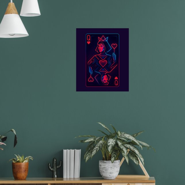 Neon Queen of Hearts — Retro-Futurist Synthwave Poster (Living Room 1)