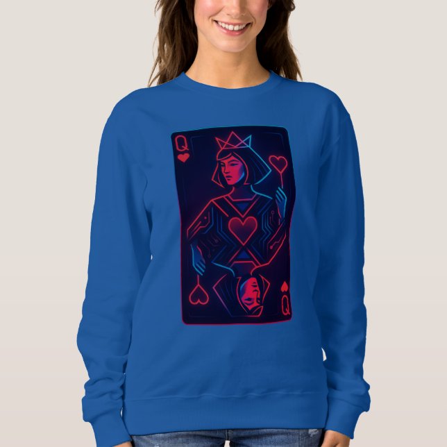 Neon Queen of Hearts — Retro-Futurist Synthwave Sweatshirt (Front)