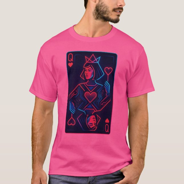 Neon Queen of Hearts — Retro-Futurist Synthwave T-Shirt (Front)