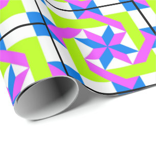 Neon Quilt Squares Wrapping Paper
