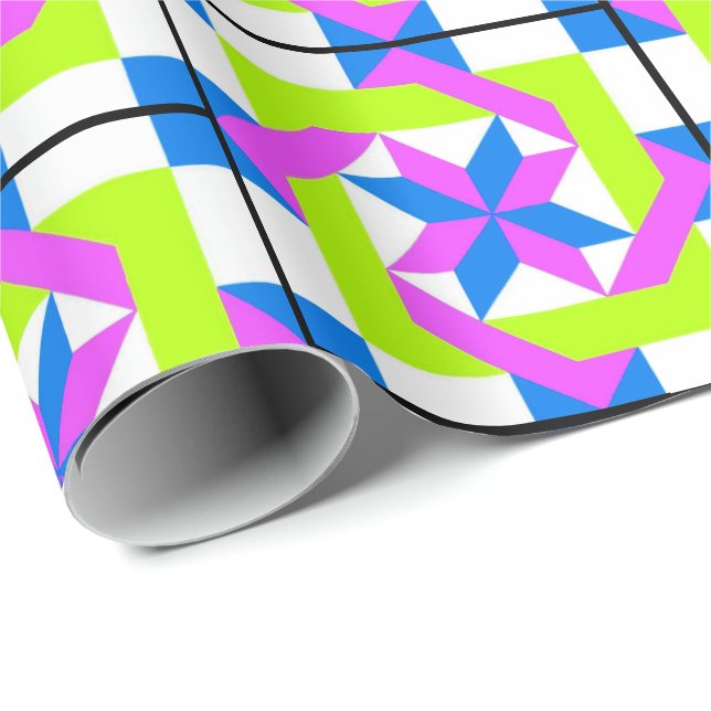 Neon Quilt Squares Wrapping Paper (Roll Corner)