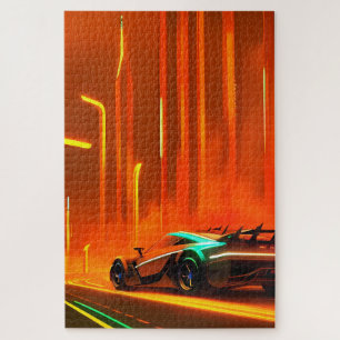 Neon Race Night 3000 - Ken Gage Art Jigsaw Puzzle
