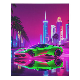 Neon Racer – 80s Retro-Futuristic Sports Faux Canvas Print