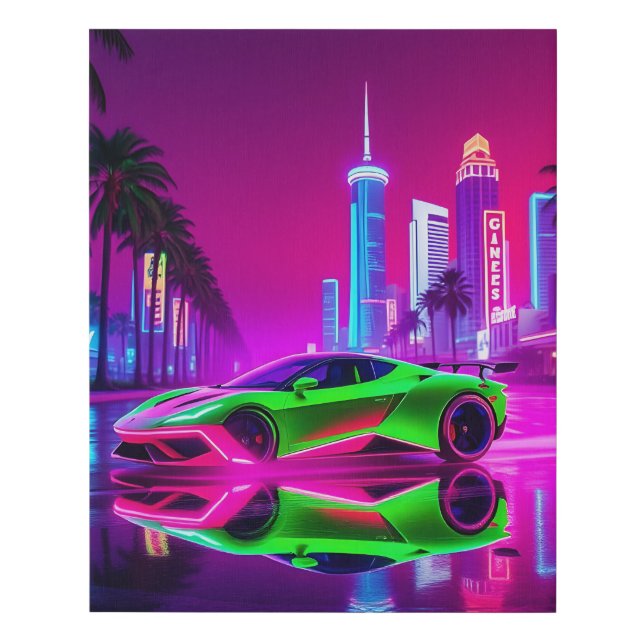 Neon Racer – 80s Retro-Futuristic Sports Faux Canvas Print (Front)
