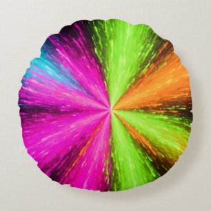 Neon Radial Burst Explosion Round Pillow