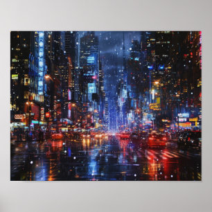 Neon Rain: The City's Midnight Pulse Poster