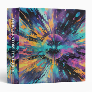Neon Rainbow Abstract Black & Blue 3 Ring Binder