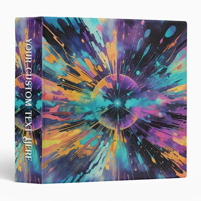 Neon Rainbow Abstract Black & Blue 3 Ring Binder (Front/Spine)