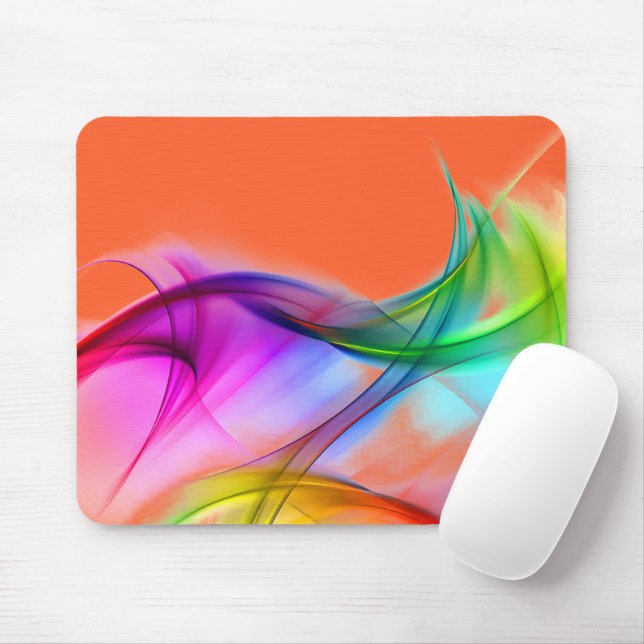 Neon Rainbow Abstract On Orange Mouse Pad (With Mouse)