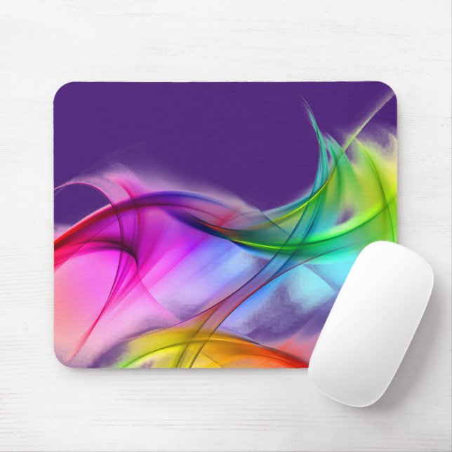 Neon Rainbow Abstract On Purple Mouse Pad (With Mouse)