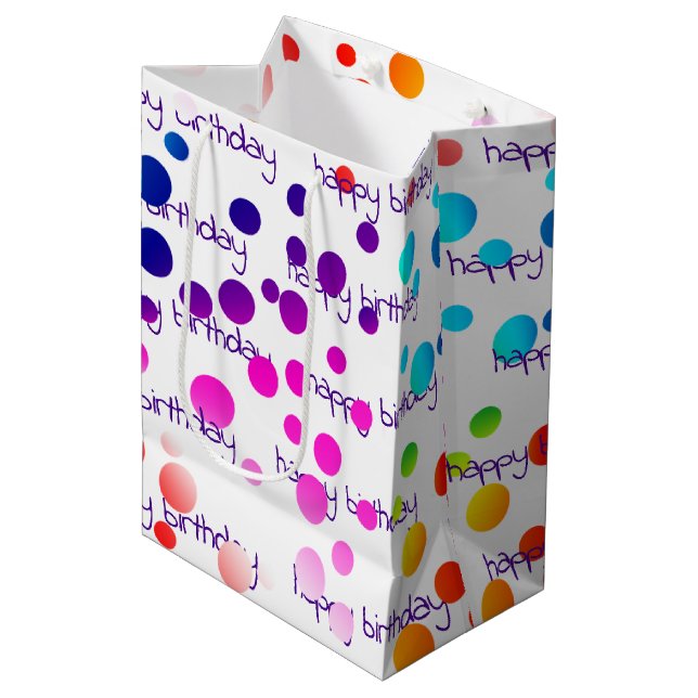 Neon Rainbow Birthday Polka Dots  Medium Gift Bag (Front Angled)