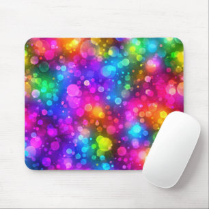 Neon Rainbow Bokeh Lights Abstract Mouse Pad