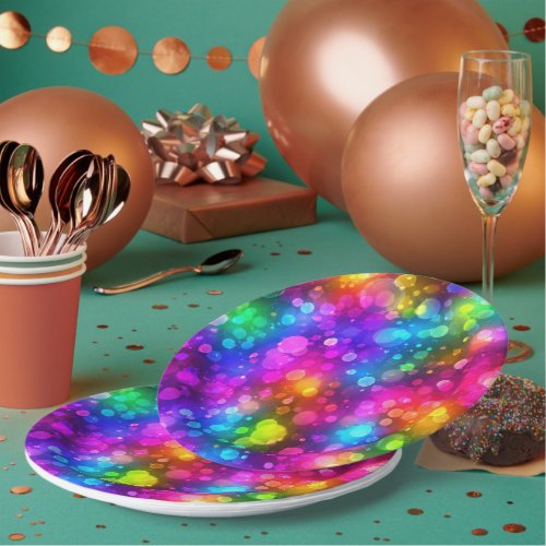 Neon Rainbow Bokeh Lights Abstract Paper Plates