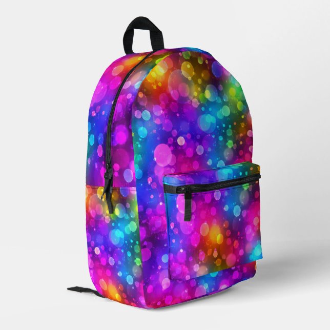Neon Rainbow Bokeh Lights Abstract Printed Backpack (Back Corner Left)