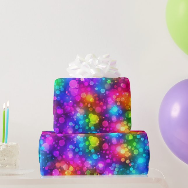 Neon Rainbow Bokeh Lights Abstract Wrapping Paper (Party Gifts)