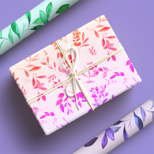 Neon Rainbow Botanical Eucalyptus Wrapping Paper Sheets