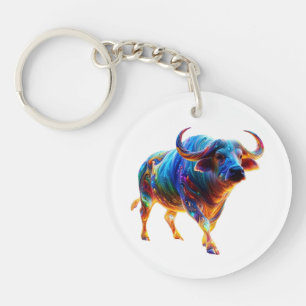 Neon Rainbow Buffalo Artwork Keychain