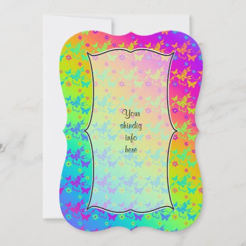 Neon Rainbow Butterflies Invitation