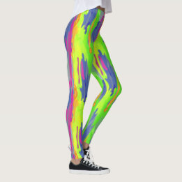 Neon Rainbow Camo Vertical Pattern Activewear Leggings