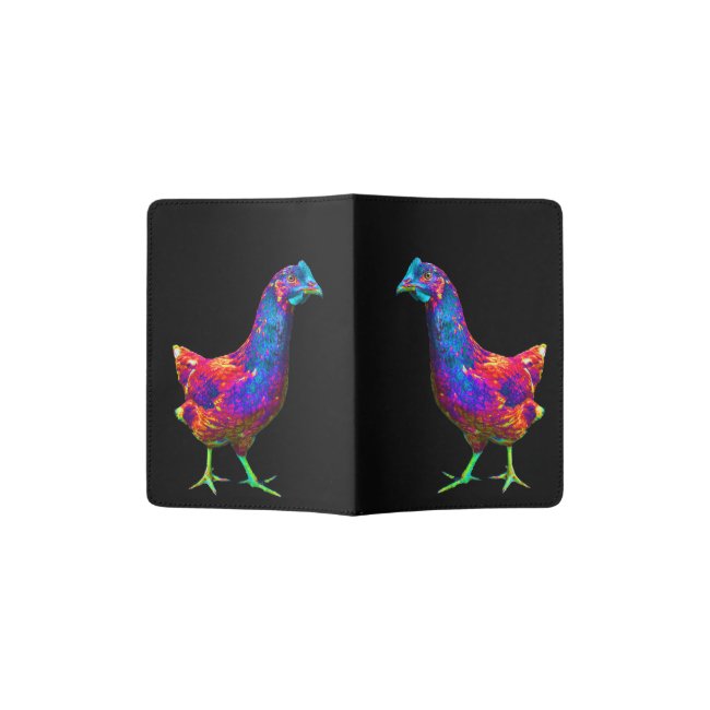 Neon Rainbow Chicken Green Feet Passport Holder