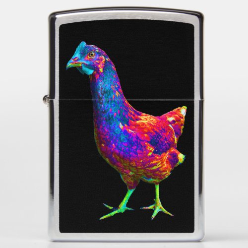 Neon Rainbow Chicken with Green Feet Zippo Lighter