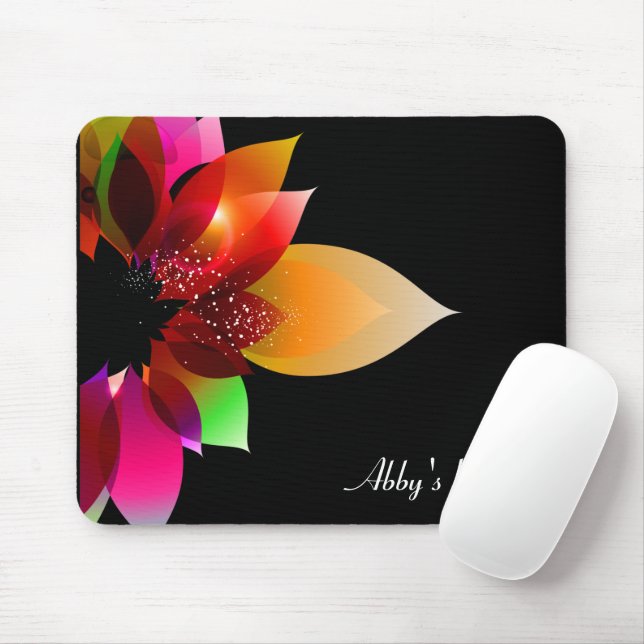Neon Rainbow Dahlia On Black Mouse Pad (With Mouse)