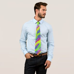  Neon Rainbow Diagonal Camo Watercolor Pattern  Neck Tie