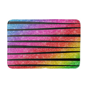 Neon Rainbow Faux Glitter Zebra Stripes Bath Mat