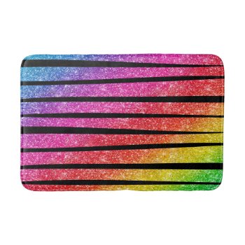 Neon Rainbow Faux Glitter Zebra Stripes Bath Mat by glamgoodies at Zazzle