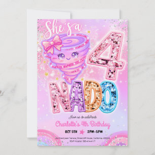 Neon Rainbow Fournado 4th Birthday Invitation