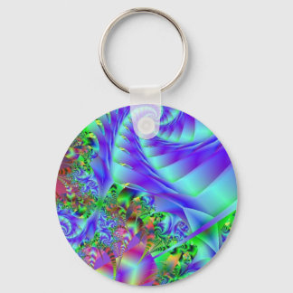 Neon Rainbow Fractal Art Keychain