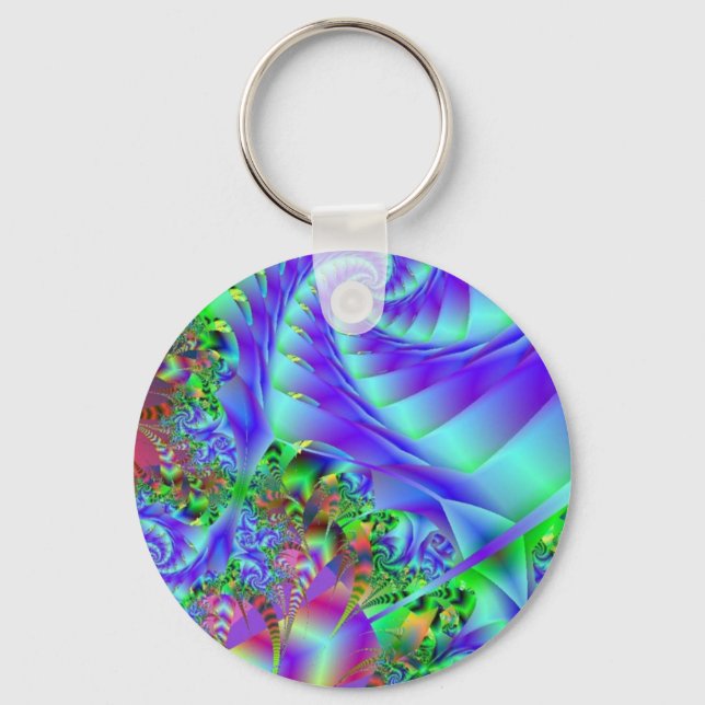 Neon Rainbow Fractal Art Keychain (Front)