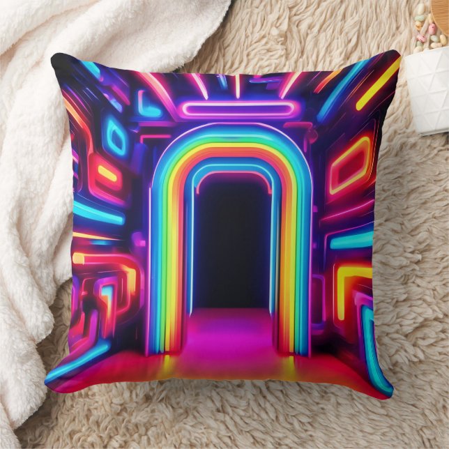 Neon Rainbow Gateway Throw Pillow (Blanket)