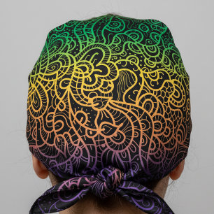 Neon Rainbow Gradient Abstract Doodle Line Art  Bandana