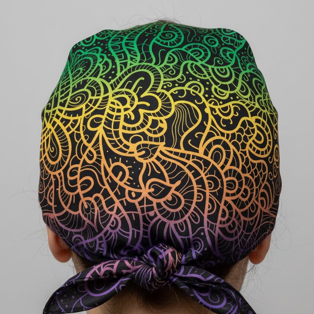 Neon Rainbow Gradient Abstract Doodle Line Art  Bandana (Creator Uploaded)