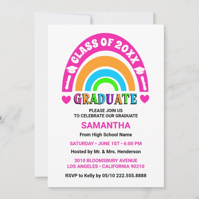 Neon Rainbow Graduation Party Invitations (Front)