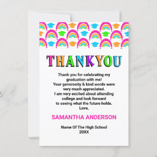 Neon Rainbow Graduation Thank You Card