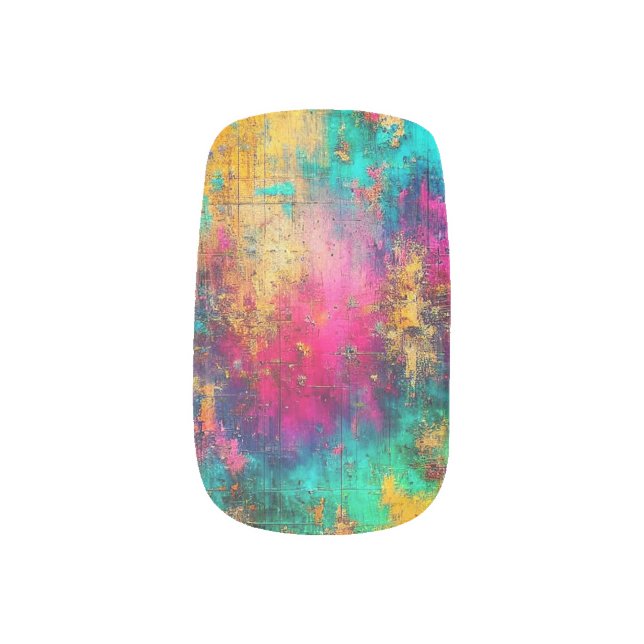 Neon Rainbow Grunge  Minx Nail Art (Left Thumb)