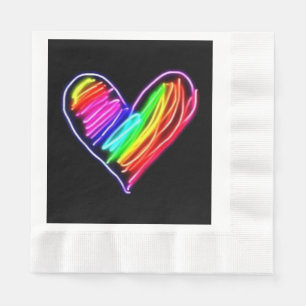 Neon Rainbow Heart T-Shirt Love Pride LGBQT Rally Napkins