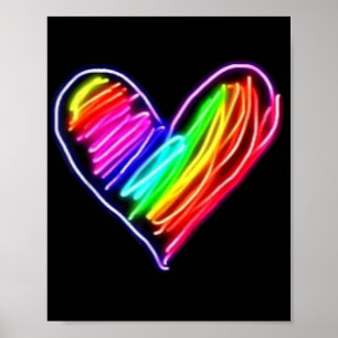 Neon Rainbow Heart T-Shirt Love Pride LGBQT Rally Poster