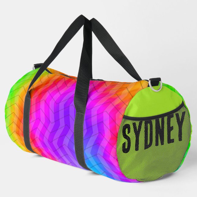 Neon Rainbow Herringbone  Duffle Bag (Right Corner)