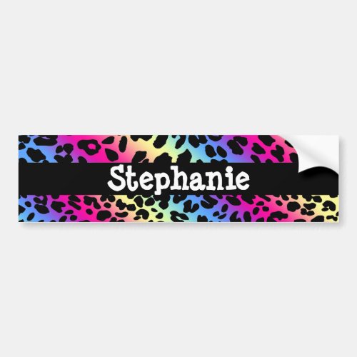 Neon Rainbow Leopard Girls Name Water Bottle Decal