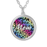 Neon Rainbow Leopard Mom Silver Plated Necklace